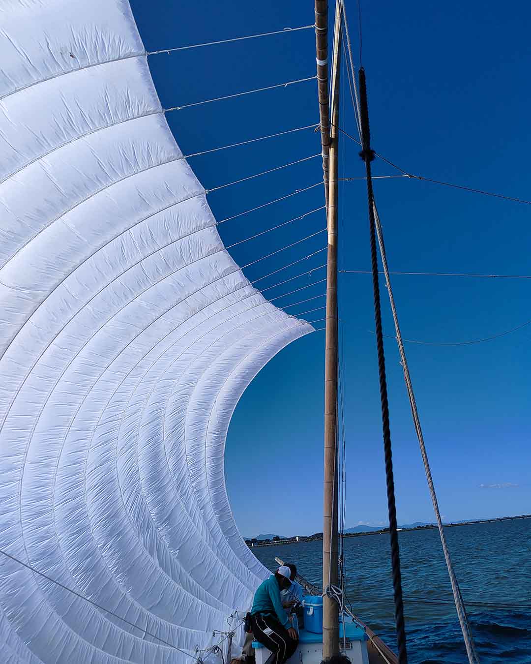 写真：霞ヶ浦帆引き船、秋晴れの青空のもと運航しました。の画像